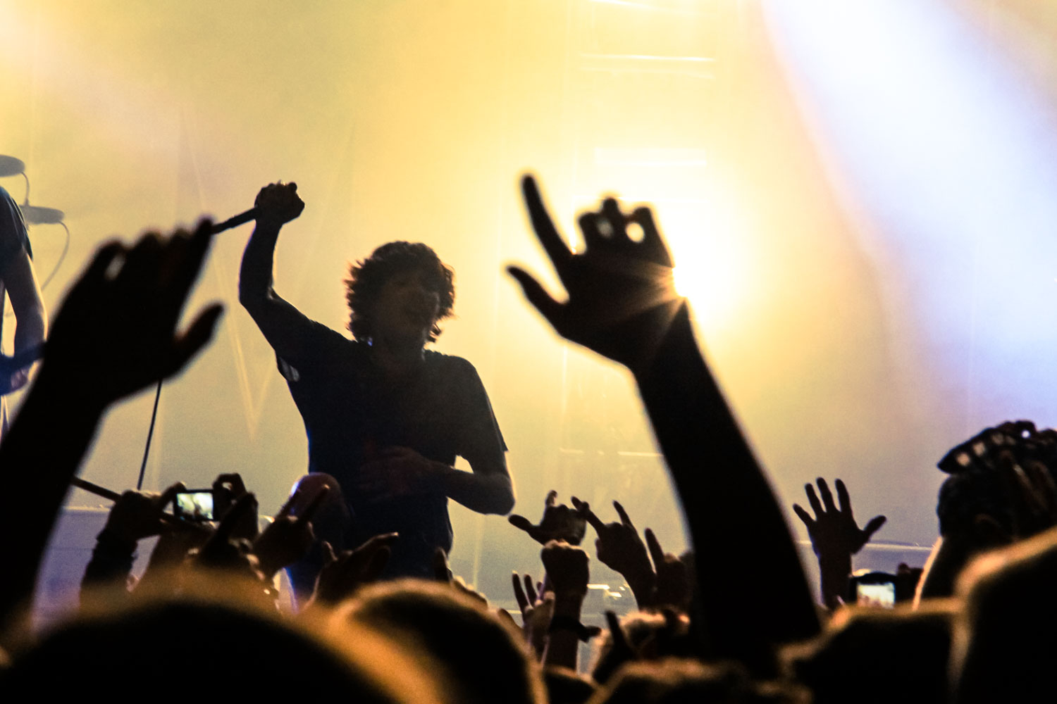 Oliver Skype, Sänger der Band Bring Me The Horizon singt mit Fans bei einem Konzert